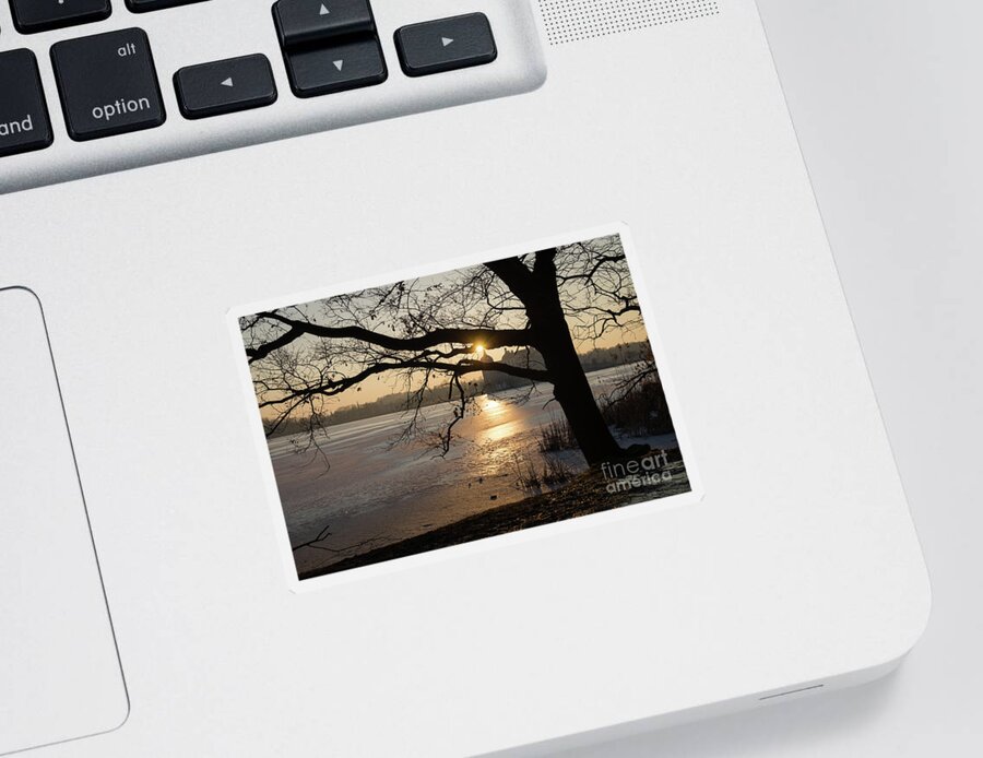 Dreamy Sticker featuring the photograph Winter sunset at Moritzburg Castle 3 by Adriana Mueller
