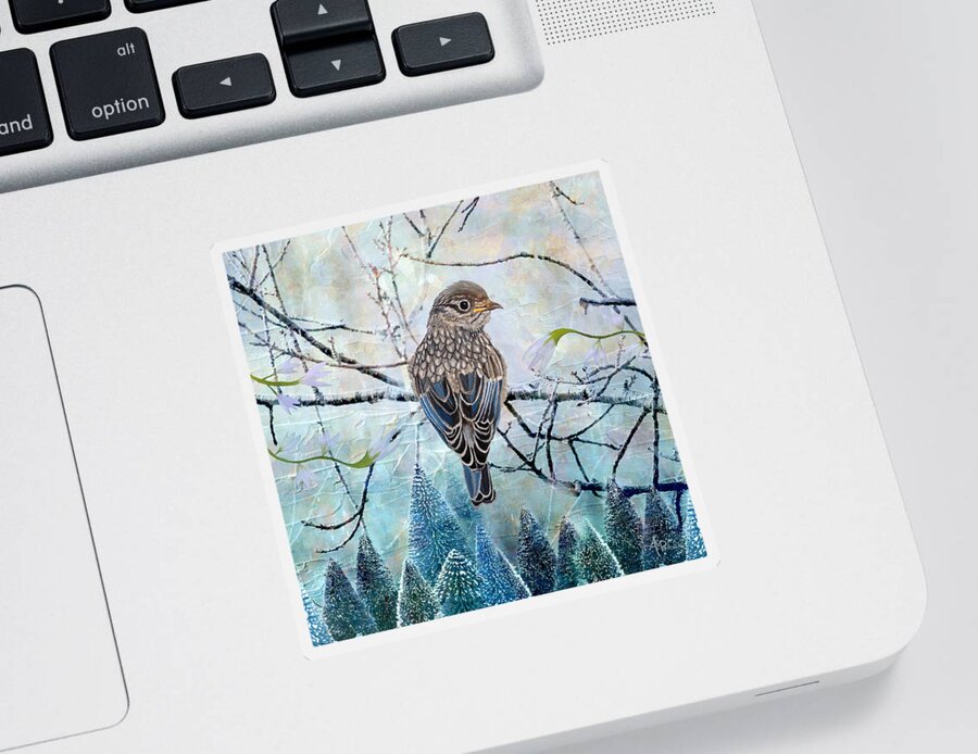 Bluebird Sticker featuring the painting Winter Glow by Angeles M Pomata
