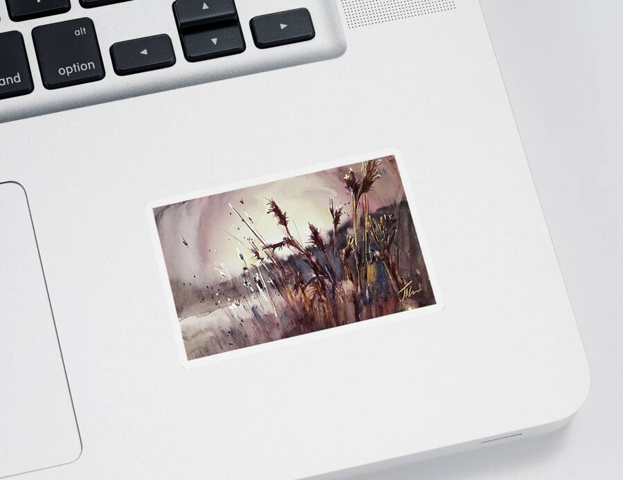 Landscape Sticker featuring the painting Winter Grasses by Judith Levins