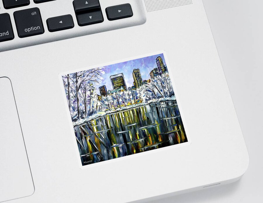 New York In Winter Sticker featuring the painting Winter In Central Park by Mirek Kuzniar