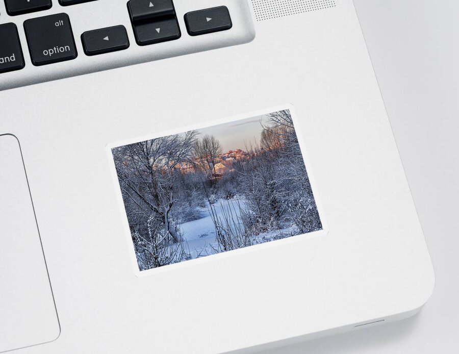 Warsaw Sticker featuring the photograph Winter Morning Riverside In Warsaw by Artur Bogacki