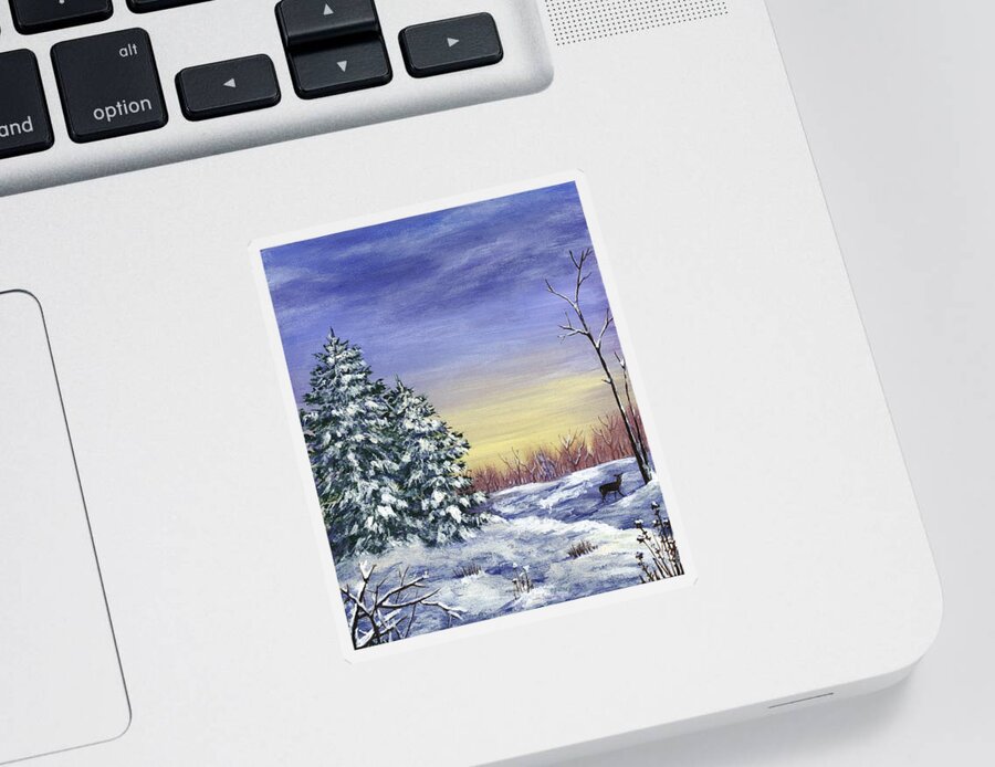Malakhova Sticker featuring the painting Winter Pine Trees by Anastasiya Malakhova
