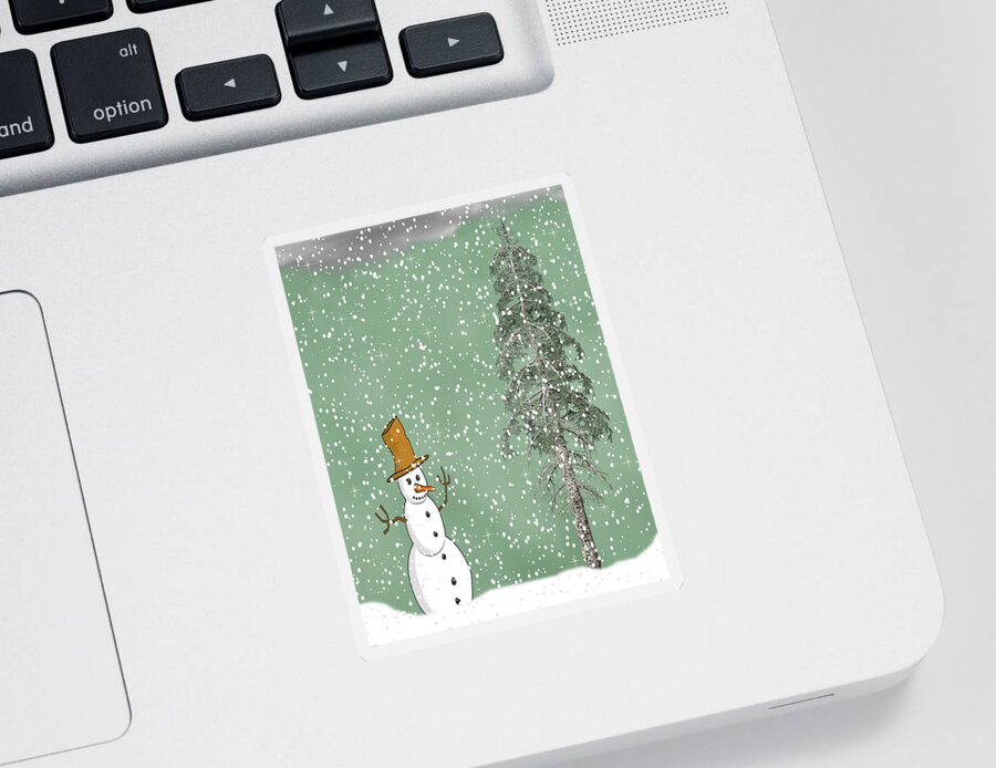 Snowman Sticker featuring the mixed media Winter Scene With Snowman 5 by David Dehner