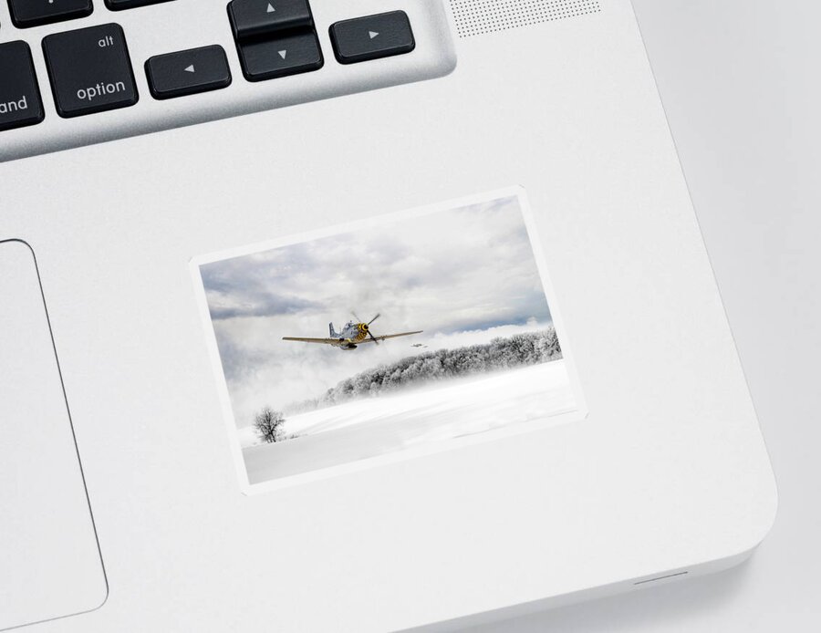 P-51 Mustang Sticker featuring the digital art Winter Stallions by Airpower Art