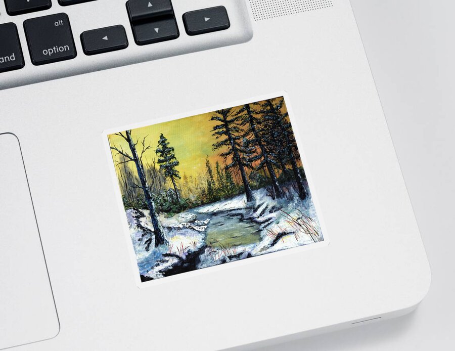  Water Sticker featuring the painting Winter Sunset Stream by Timothy Hacker