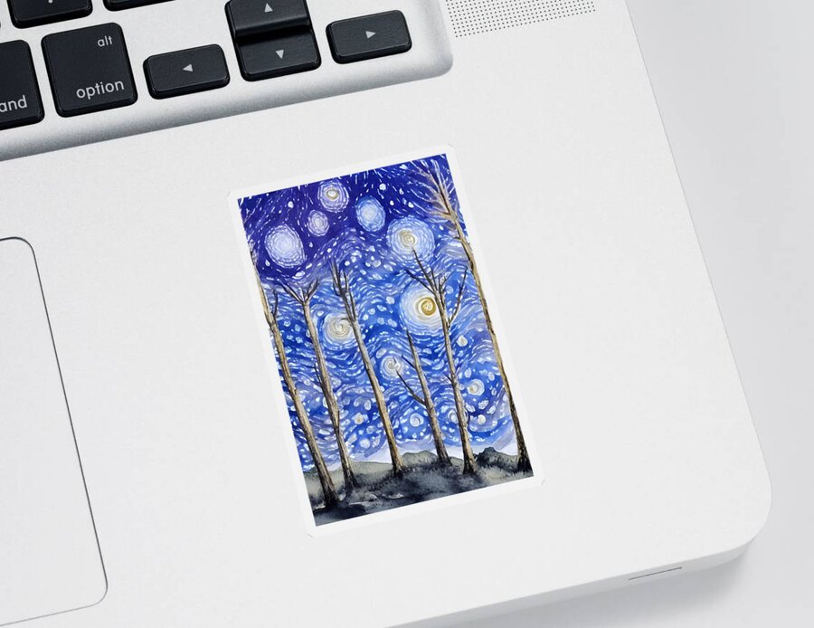 Abstract Sticker featuring the digital art Winter Woods by Bonnie Bruno