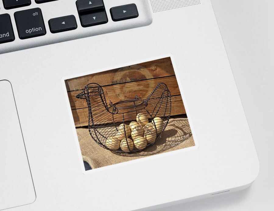 Wire Sticker featuring the photograph Wire Chicken Faux Eggs by Kae Cheatham
