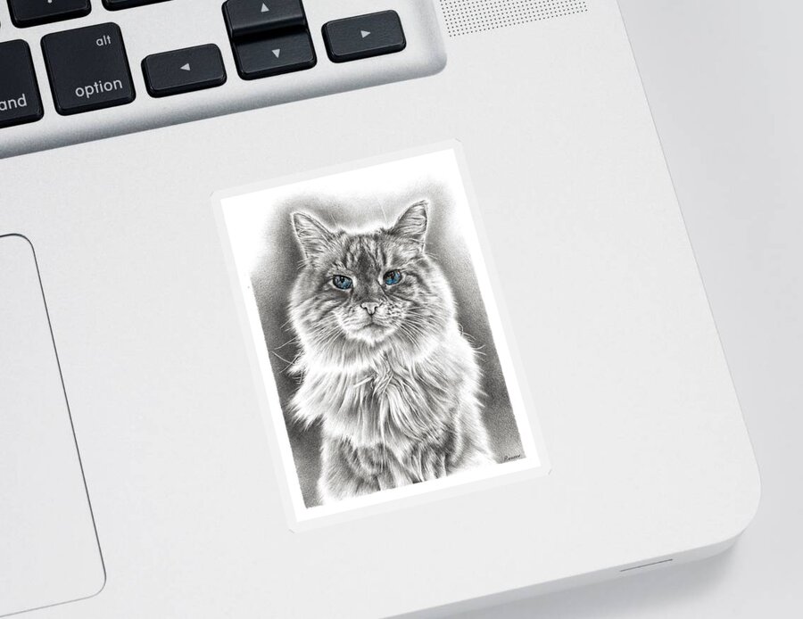 Cat Sticker featuring the drawing Wise Feline by Casey 'Remrov' Vormer