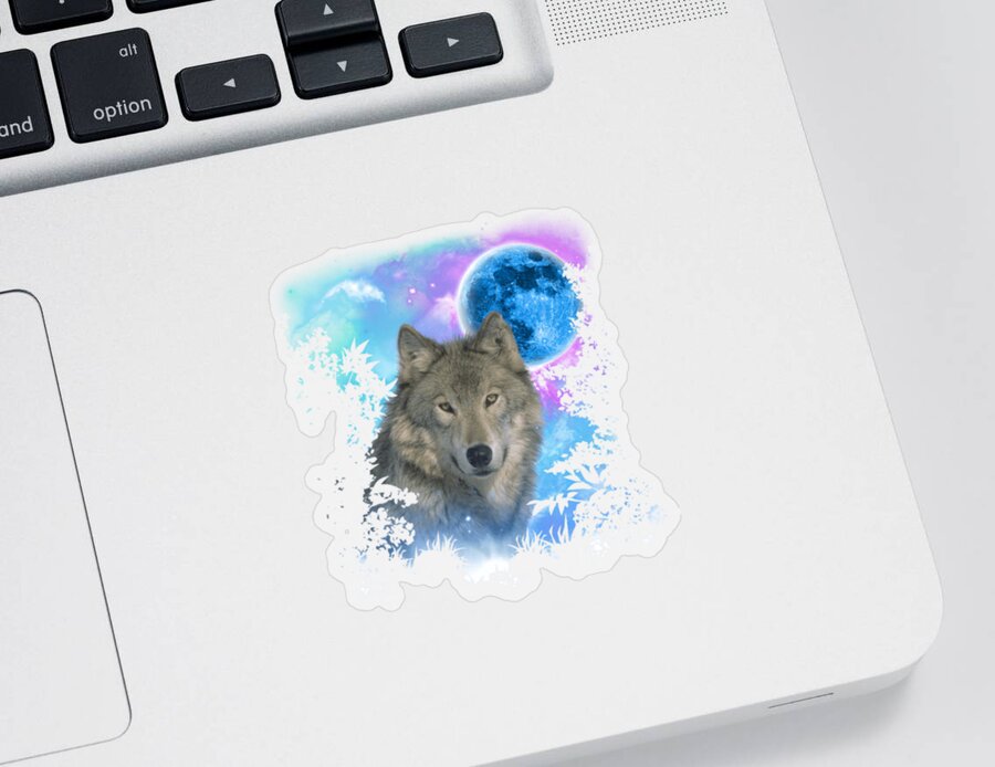 Wolf Sticker featuring the digital art Wolf Go To The Moon Art by Tinh Tran Le Thanh