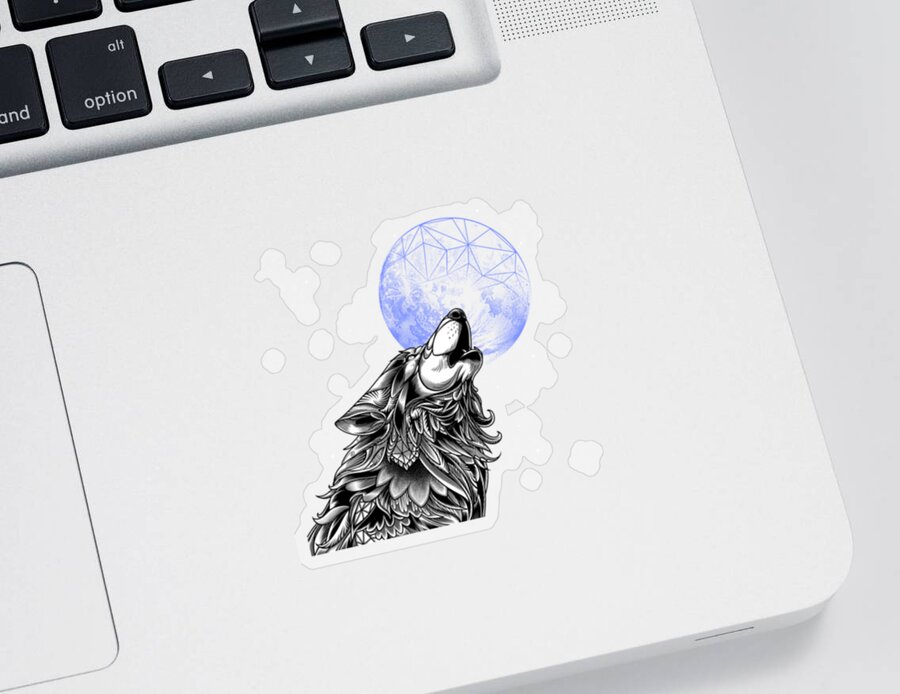 Wolf Sticker featuring the digital art Wolf Moon Art by Tinh Tran Le Thanh