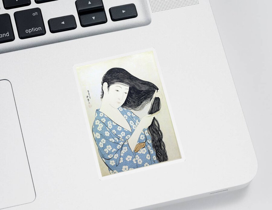 Japan Sticker featuring the painting Woman in Blue by Long Shot