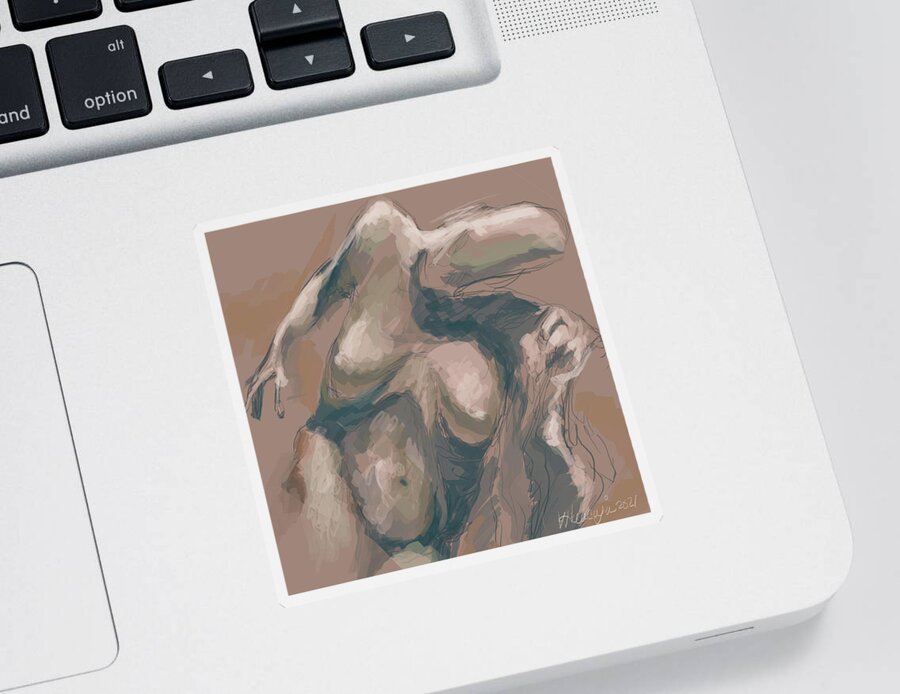 #muybridge Sticker featuring the digital art Woman in Brown, Study 6 by Veronica Huacuja
