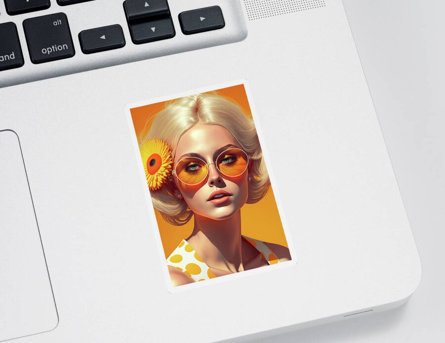 Summer Sticker featuring the digital art Woman Portrait 19 Summer Vibes by Matthias Hauser