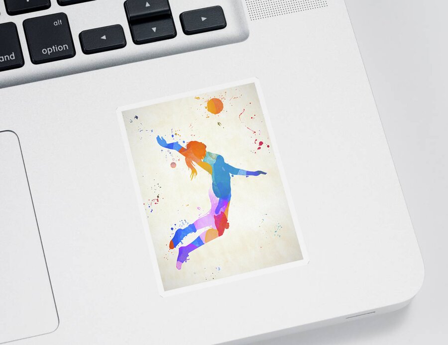 Woman Volleyball Player Color Splash Sticker featuring the painting Woman Volleyball Player Color Splash by Dan Sproul