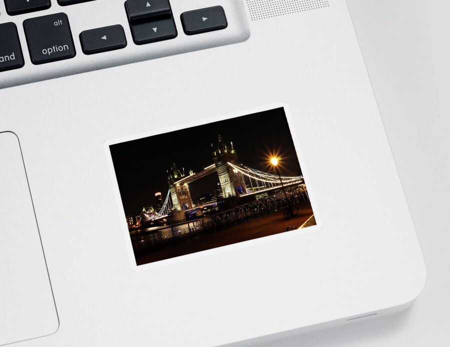 Sky Sticker featuring the photograph Tower Bridge with LED lighting by Vaclav Sonnek