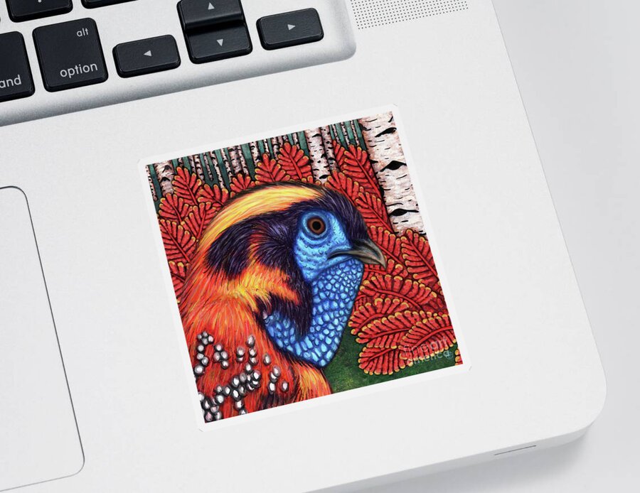 Pheasant Sticker featuring the painting Woodland Tragopan by Amy E Fraser