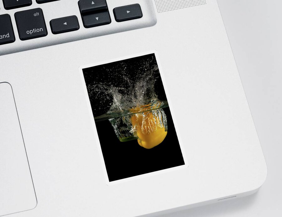 Pepper Sticker featuring the photograph Yellow bell pepper dropped and slashing on water by Michalakis Ppalis