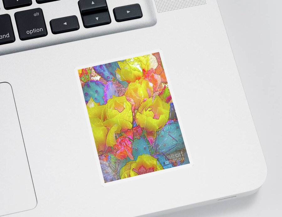 Cactus Flowers Sticker featuring the painting Yellow Cactus Flowers by Bonnie Marie