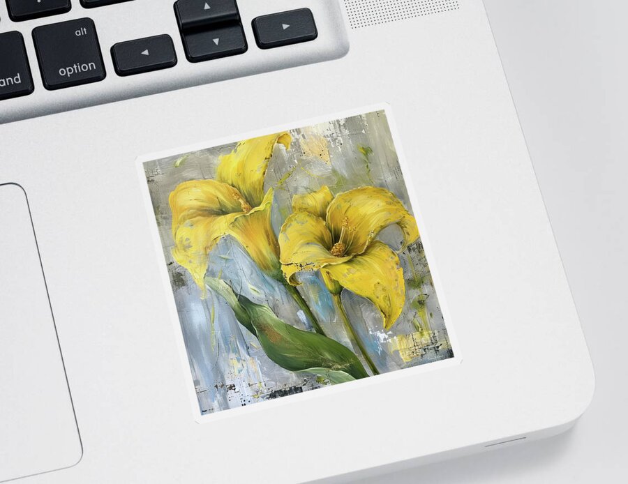 Calla Lily Sticker featuring the painting Yellow Calla Lilies by Tina LeCour