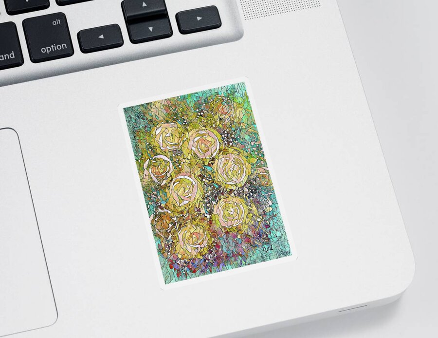 Roses Sticker featuring the painting Yellow Rose Bouquet Mosaic by Corinne Carroll