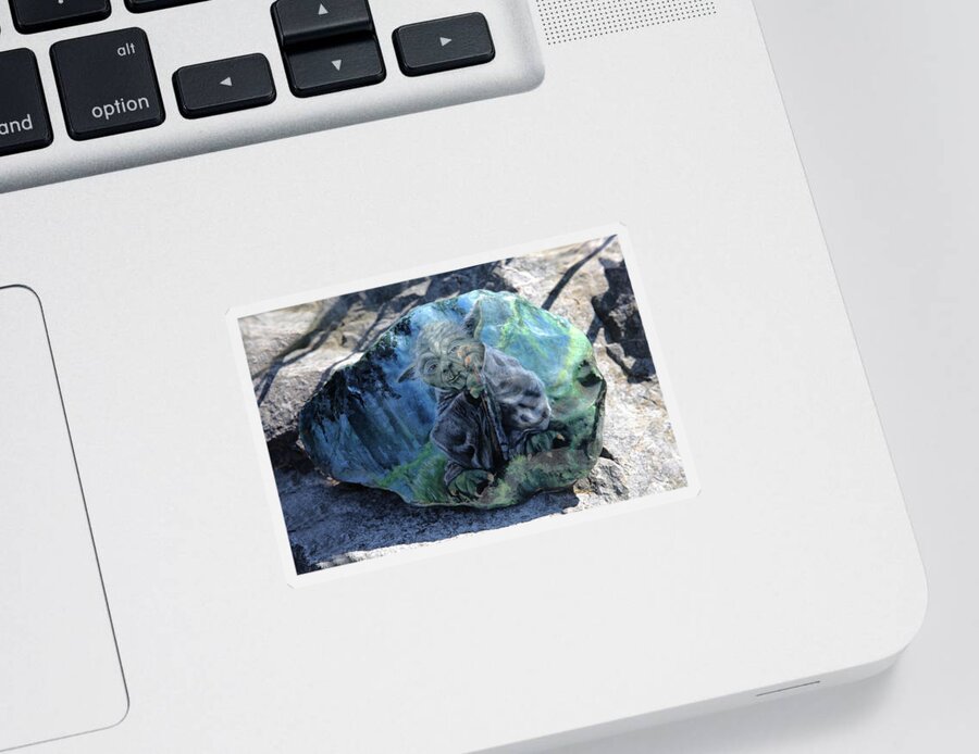 Art Sticker featuring the painting Yoda on a Rock by Tammy Pool