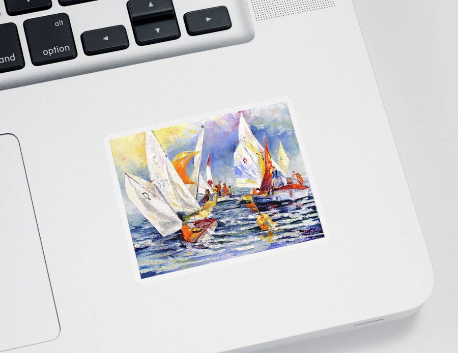 Optimist Sticker featuring the painting Youngster Sailing Regatta by Barbara Pommerenke