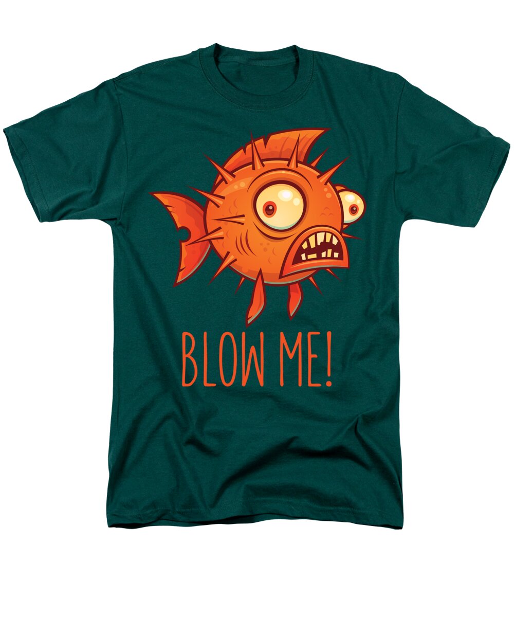 Pufferfish Men's T-Shirt (Regular Fit) featuring the digital art Porcupine Blowfish Cartoon - Blow Me by John Schwegel