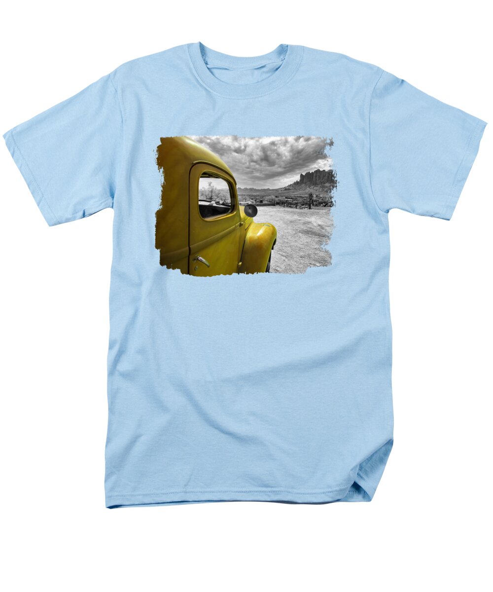 Goldfield Men's T-Shirt (Regular Fit) featuring the photograph Yellow Desert Truck by Elisabeth Lucas