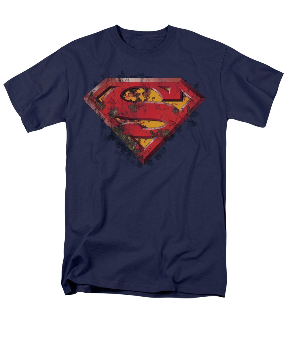 Superman Men's T-Shirt (Regular Fit) featuring the digital art Superman - Rusted Shield by Brand A