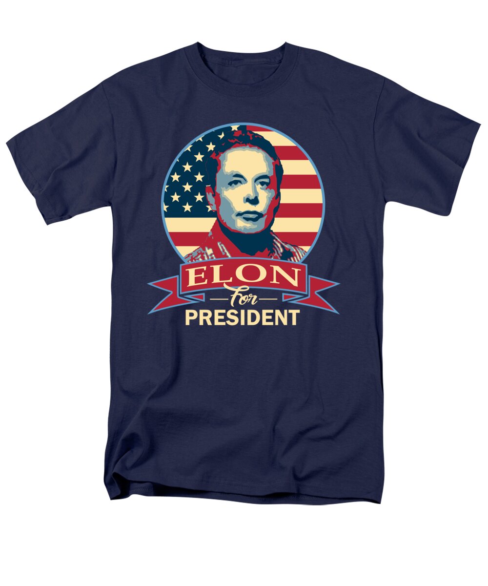 Dont Panic Men's T-Shirt (Regular Fit) featuring the digital art Elon For President American Banner Pop Art by Megan Miller