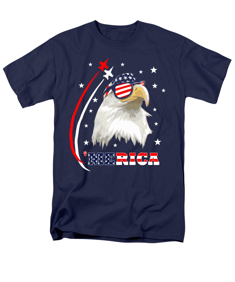 4th Of July July 4th Men's T-Shirt (Regular Fit) featuring the mixed media Proud Bald Eagle by Megan Miller
