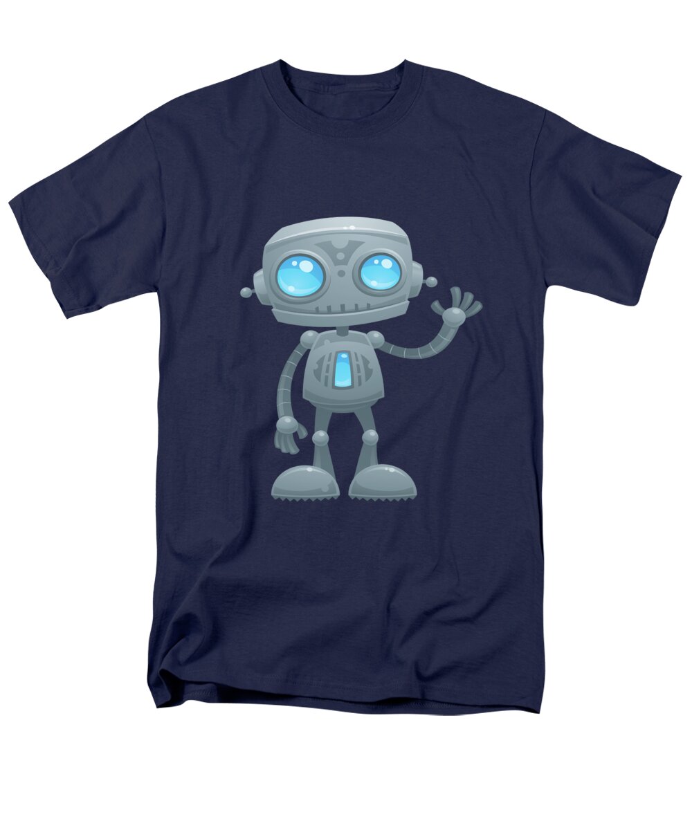 Robotandroiddroidfriendlycutewavewavingmachinefuturevectorcartoonillustrationhumorbluegrayhellosmilegreetingmascot Men's T-Shirt (Regular Fit) featuring the digital art Waving Robot by John Schwegel
