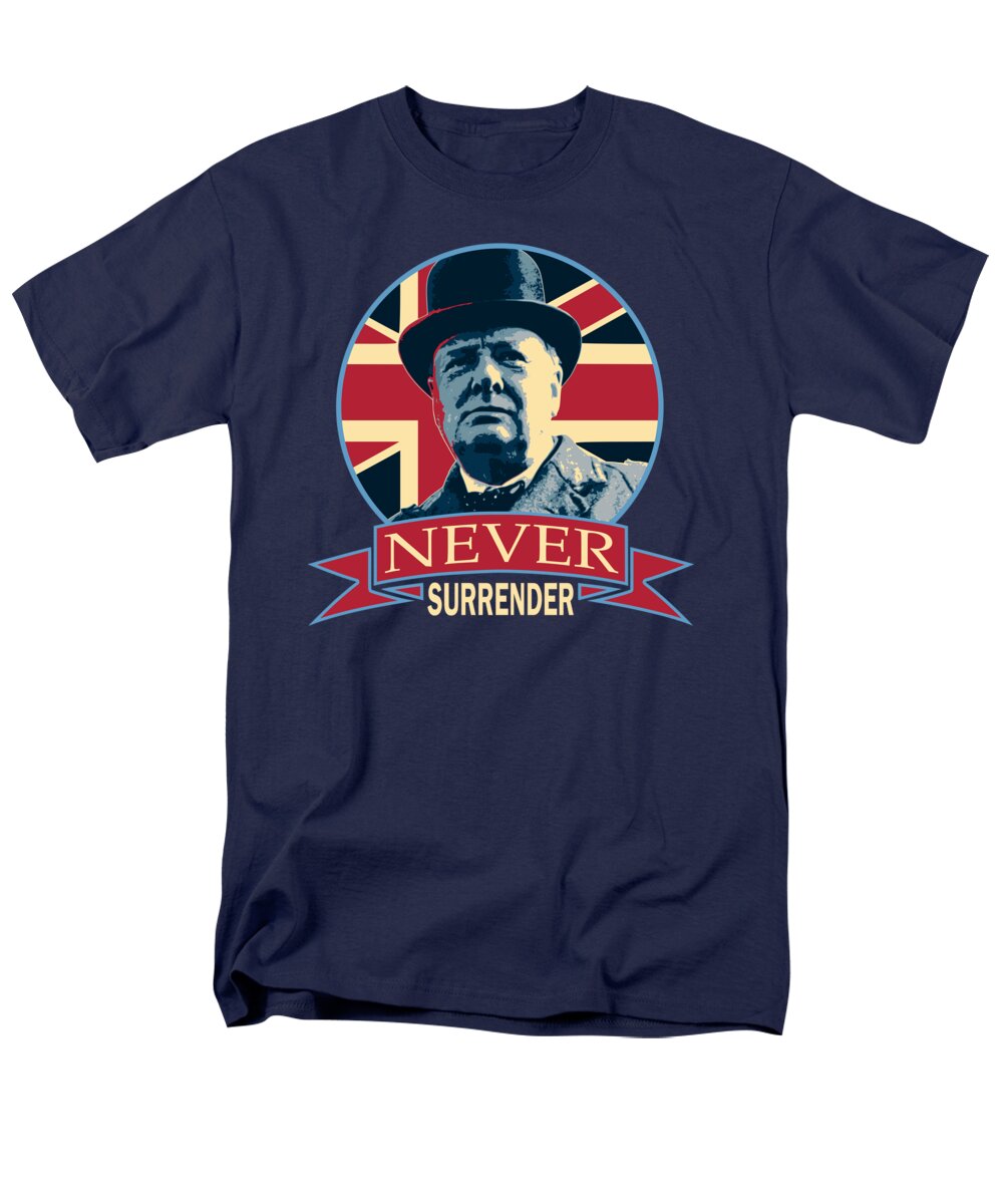 Winston Churchill Men's T-Shirt (Regular Fit) featuring the digital art Winston Churchill Never Surrender by Filip Schpindel