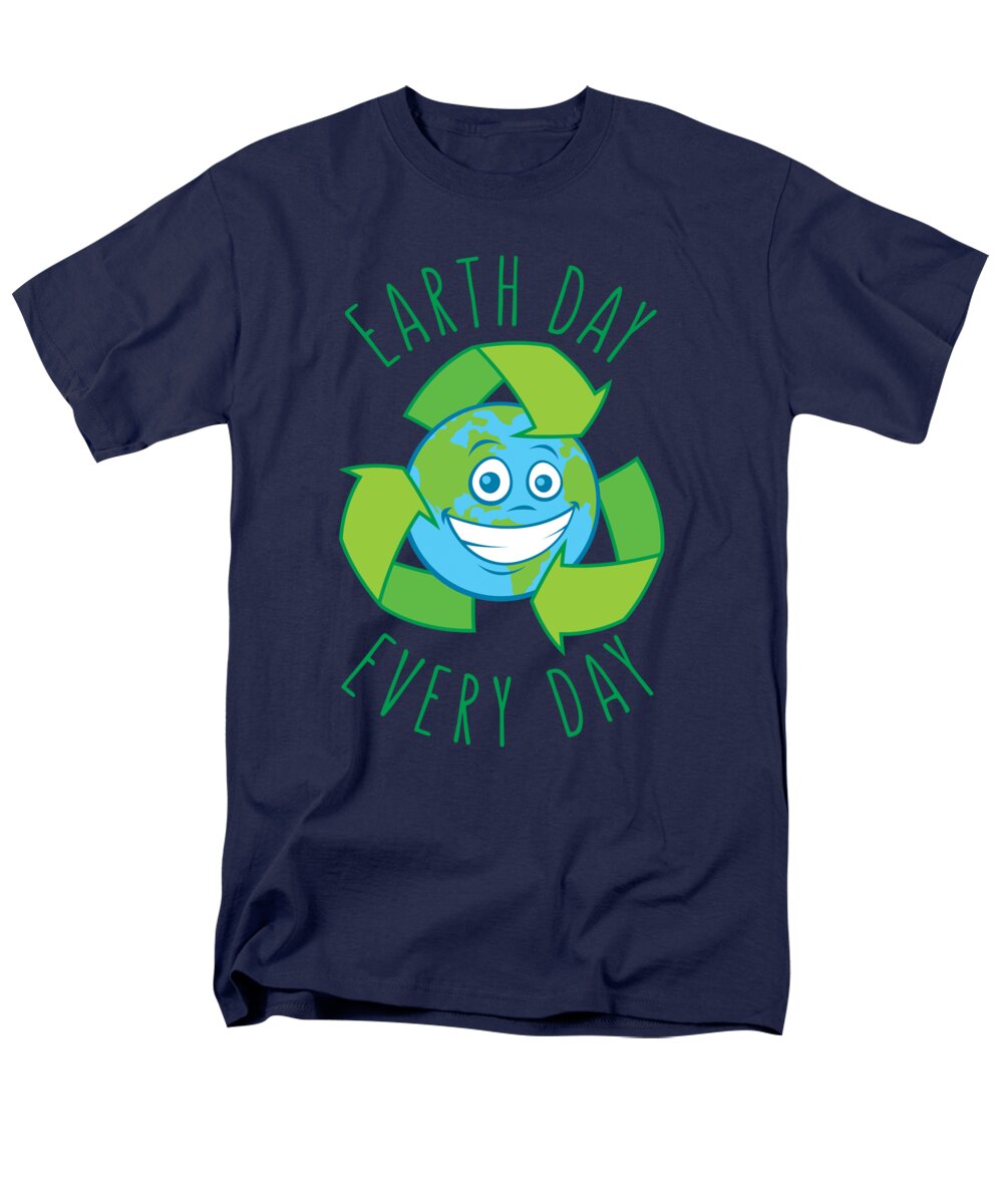 Green Men's T-Shirt (Regular Fit) featuring the digital art Earth Day Every Day Recycle Cartoon by John Schwegel