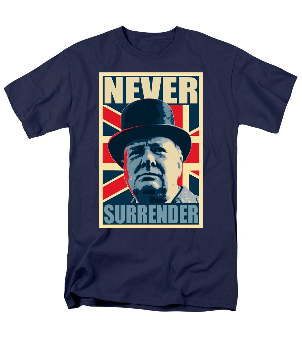 Winston Churchill Men's T-Shirt (Regular Fit) featuring the digital art Winston Churchill Never Surrender by Megan Miller