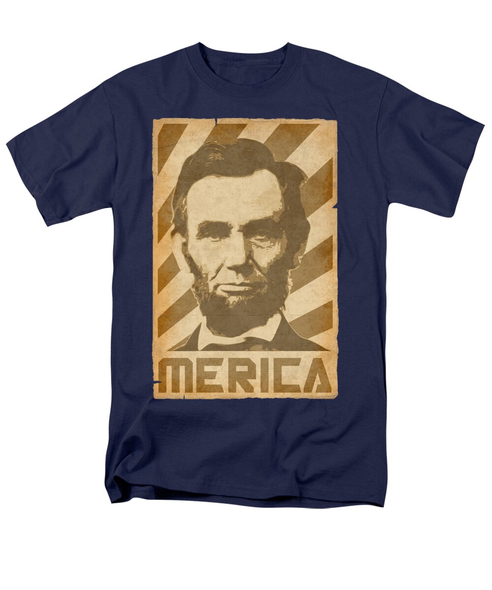 Abraham Men's T-Shirt (Regular Fit) featuring the digital art Abraham Lincoln Merica Retro Propaganda by Filip Schpindel