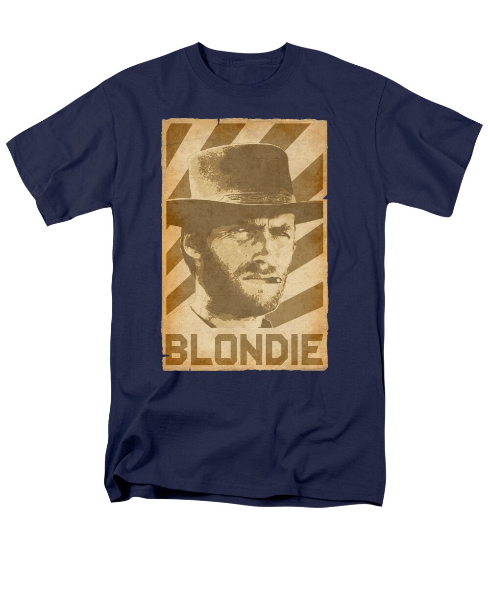 Clint Men's T-Shirt (Regular Fit) featuring the digital art Clint Eastwood Blondie Retro Propaganda by Megan Miller