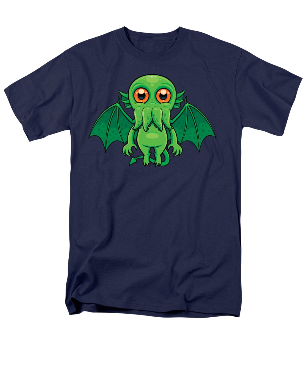 Cthulhu Men's T-Shirt (Regular Fit) featuring the digital art Cute Green Cthulhu Monster by John Schwegel