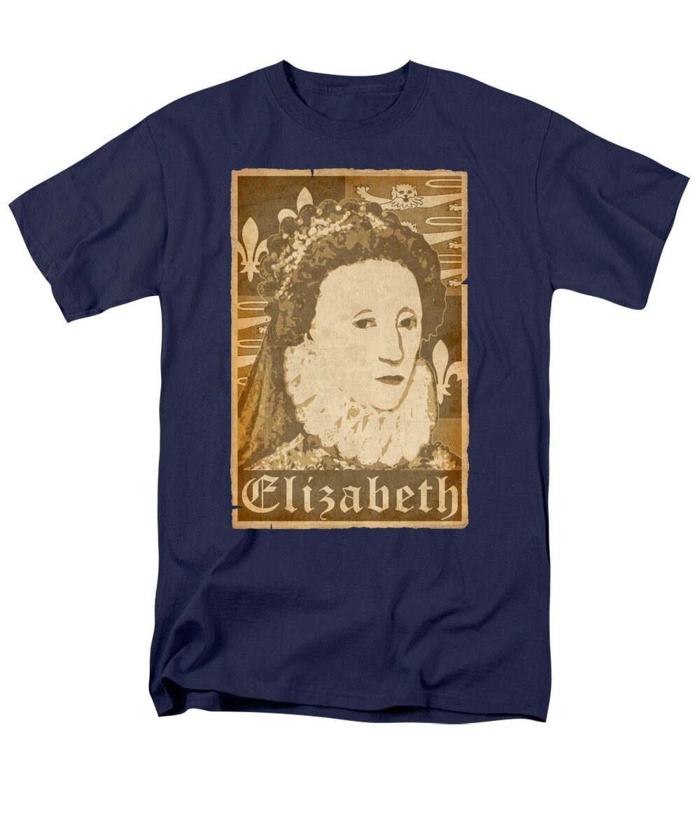 Elizabeth Men's T-Shirt (Regular Fit) featuring the digital art Elizabeth Queen Of England Propaganda Poster Pop Art by Filip Schpindel