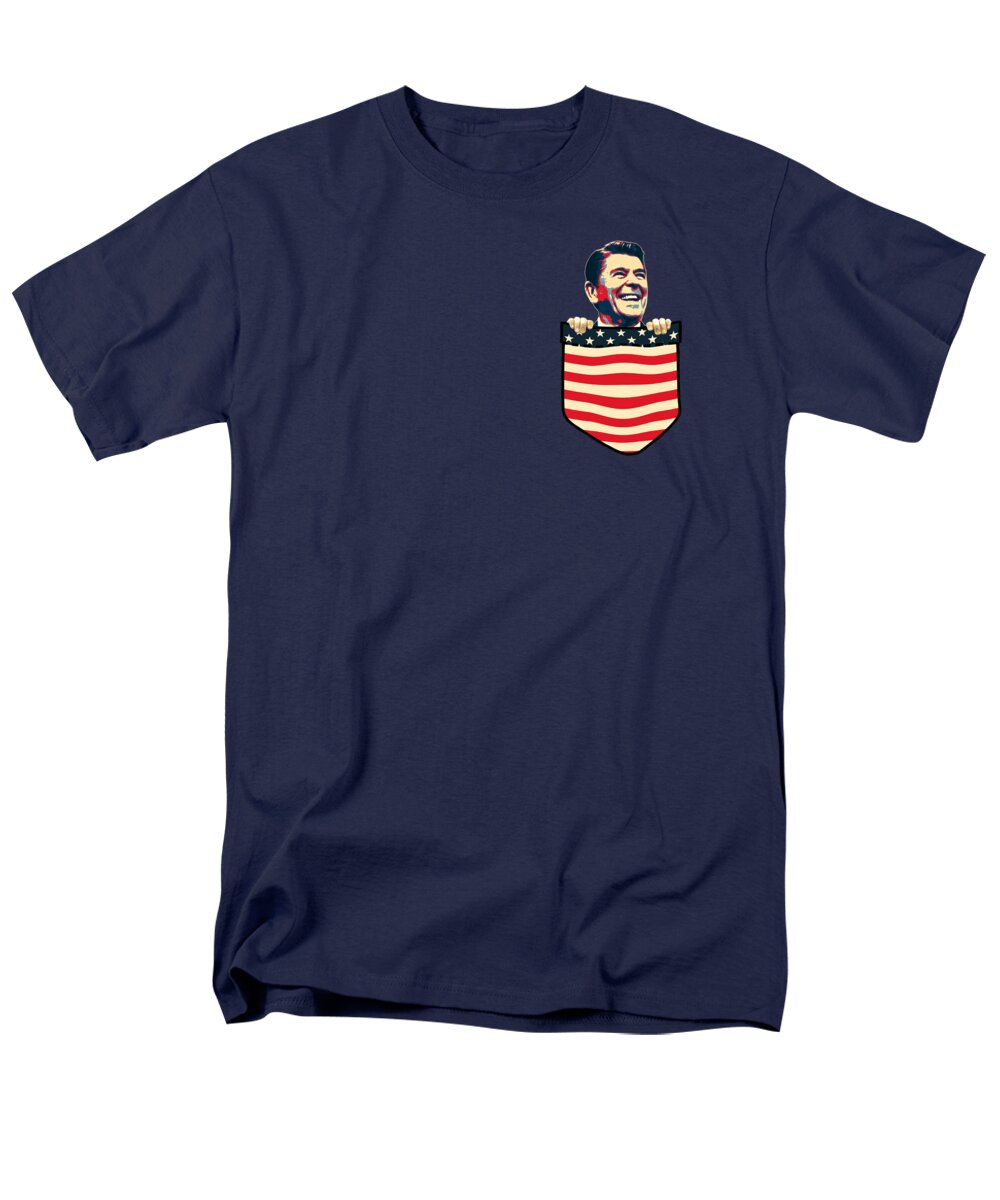 North America Men's T-Shirt (Regular Fit) featuring the digital art Ronald Reagan Chest Pocket by Megan Miller