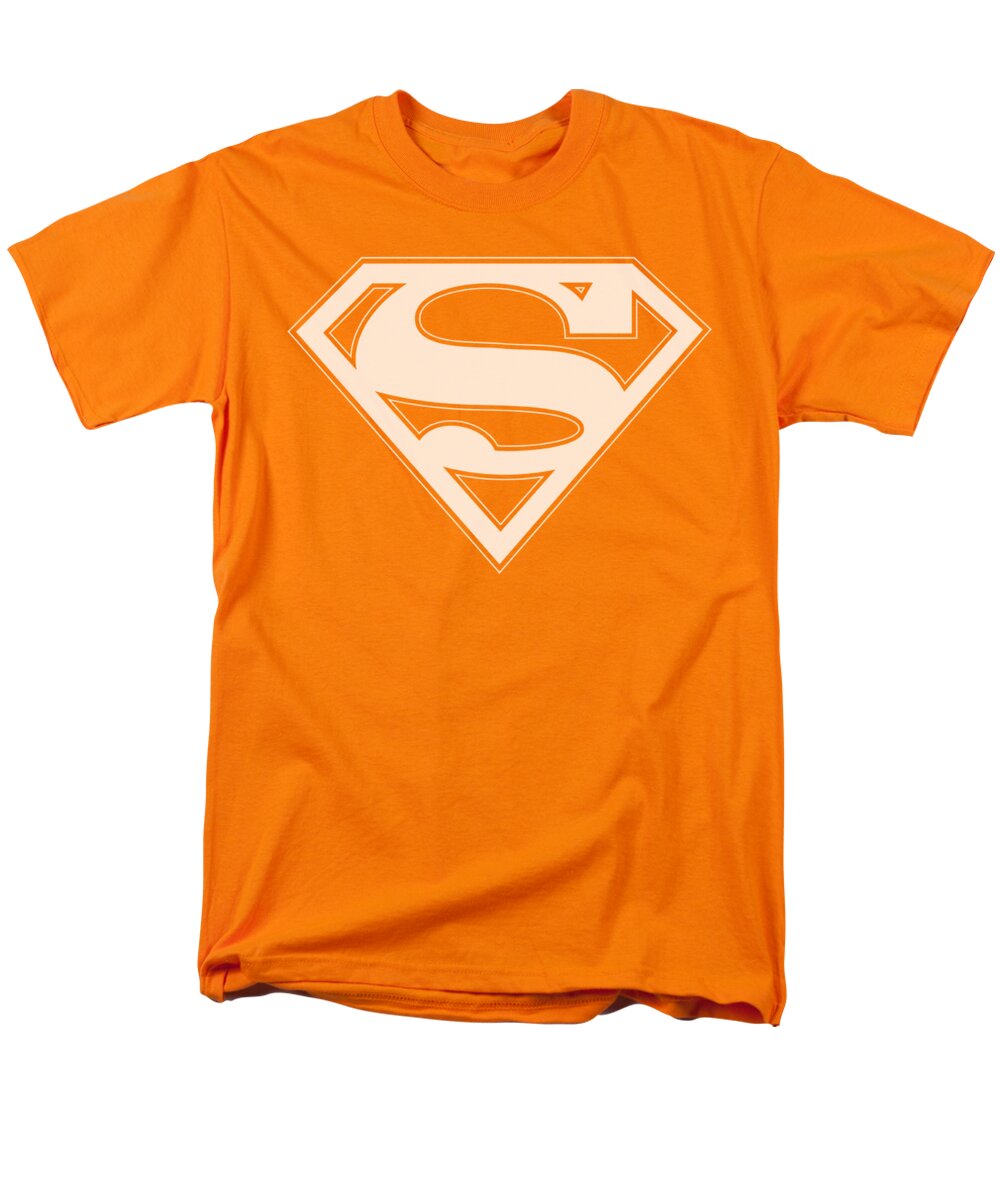 Superman Men's T-Shirt (Regular Fit) featuring the digital art Superman - Orange And White Shield by Brand A