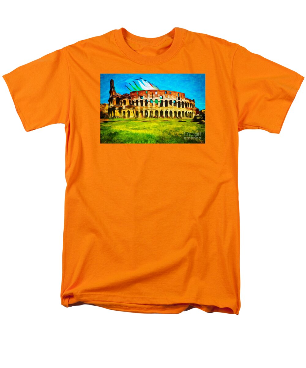 Rome Men's T-Shirt (Regular Fit) featuring the photograph Italian aerobatics team over the Colosseum by Stefano Senise