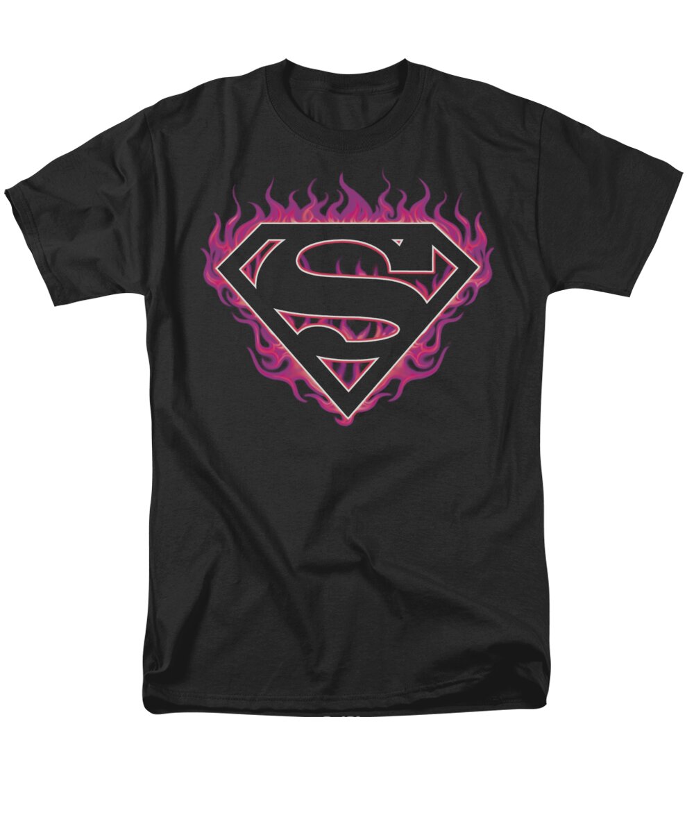 Superman Men's T-Shirt (Regular Fit) featuring the digital art Superman - Fuchsia Flames #1 by Brand A