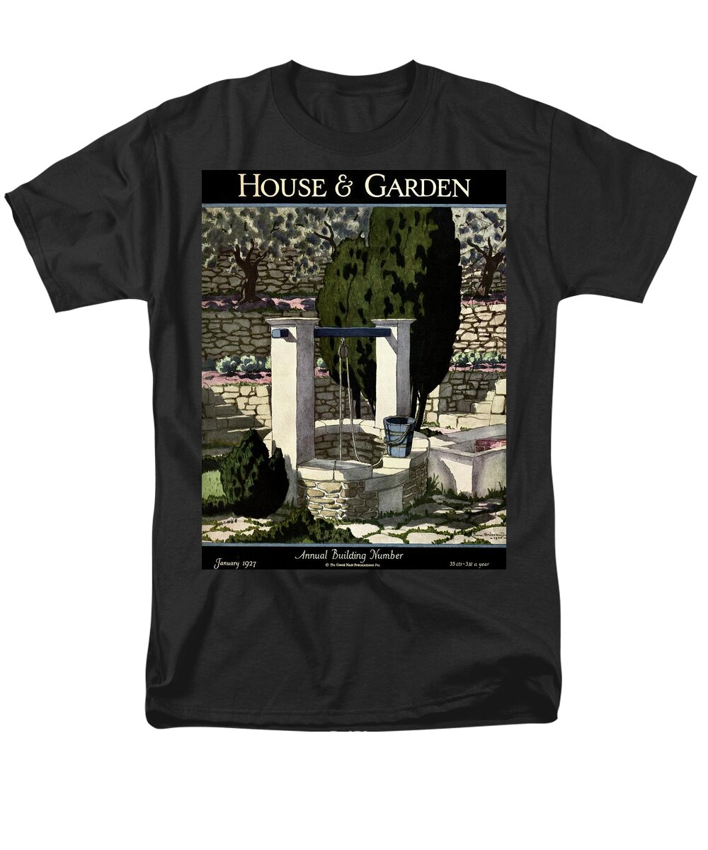 Illustration Men's T-Shirt (Regular Fit) featuring the photograph A House And Garden Cover Of A Well by Pierre Brissaud