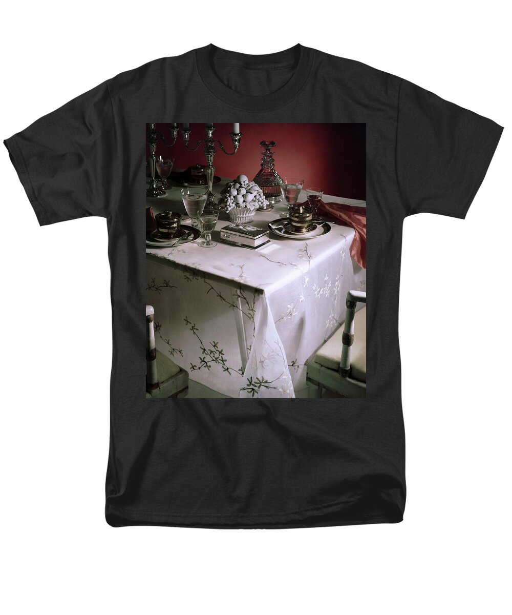 Indoors Men's T-Shirt (Regular Fit) featuring the photograph A Table Set With Delicate Tableware by Horst P. Horst