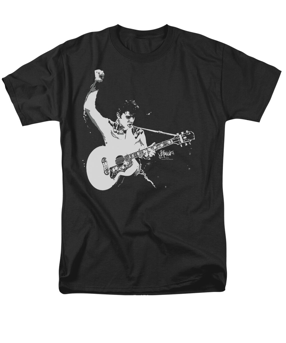Elvis Men's T-Shirt (Regular Fit) featuring the digital art Elvis - Blackandwhite Guitarman by Brand A