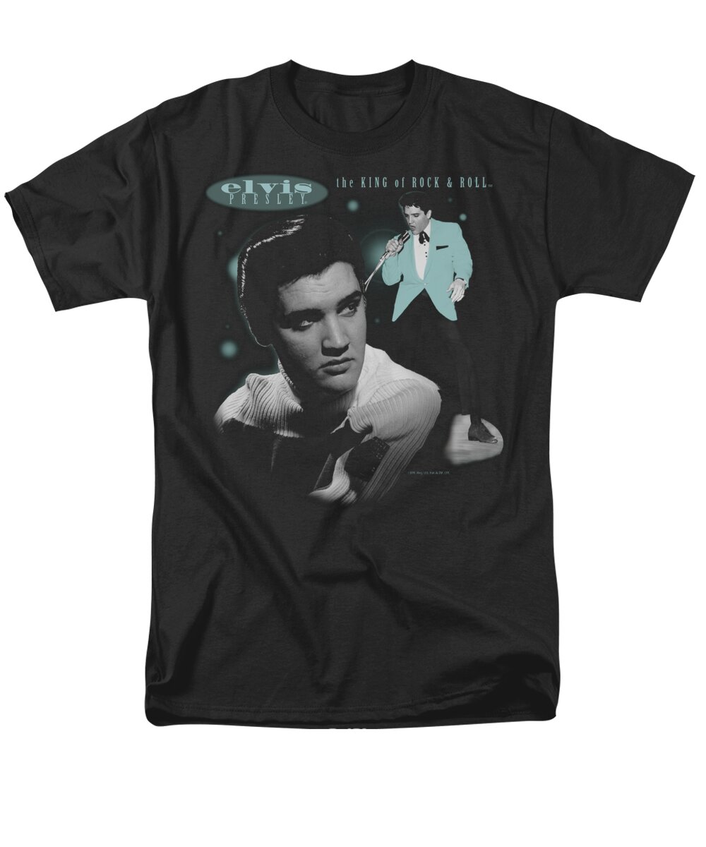 Elvis Men's T-Shirt (Regular Fit) featuring the digital art Elvis - Teal Portrait by Brand A