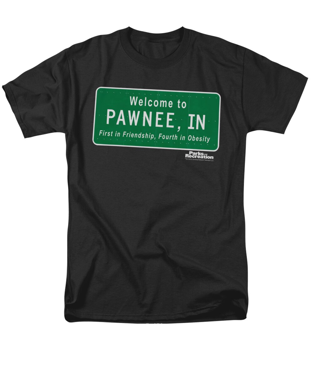  Men's T-Shirt (Regular Fit) featuring the digital art Parks And Rec - Pawnee Sign by Brand A