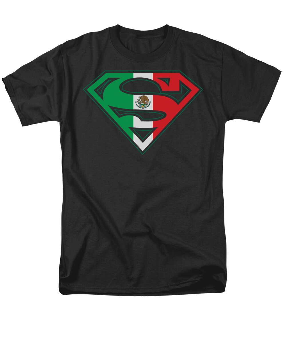 Superman Men's T-Shirt (Regular Fit) featuring the digital art Superman - Mexican Flag Shield by Brand A