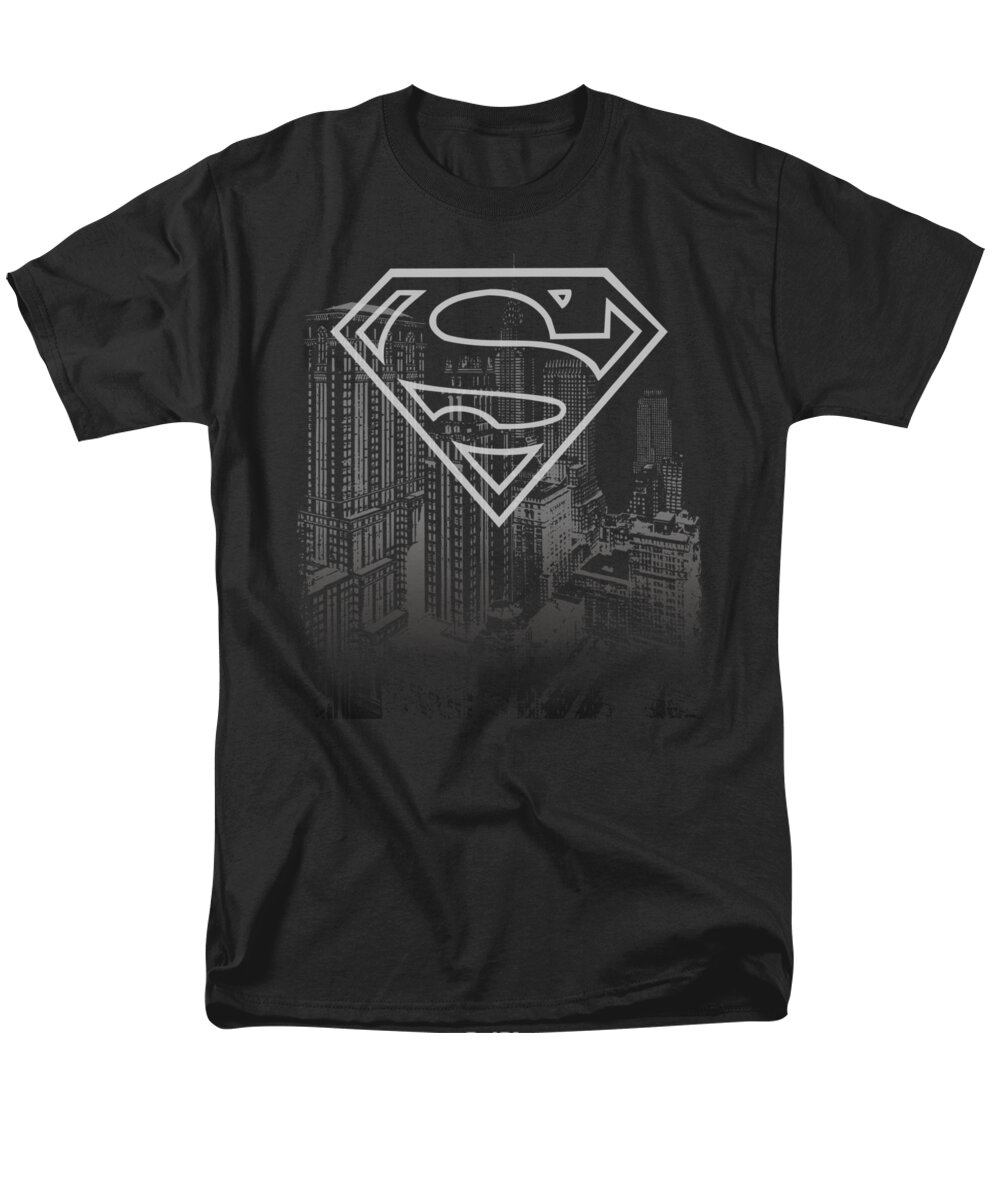 Superman Men's T-Shirt (Regular Fit) featuring the digital art Superman - Skyline by Brand A